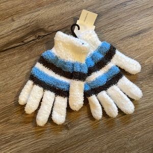 NWT Smarttrend Blue, White & Black Striped Fuzzy Gloves